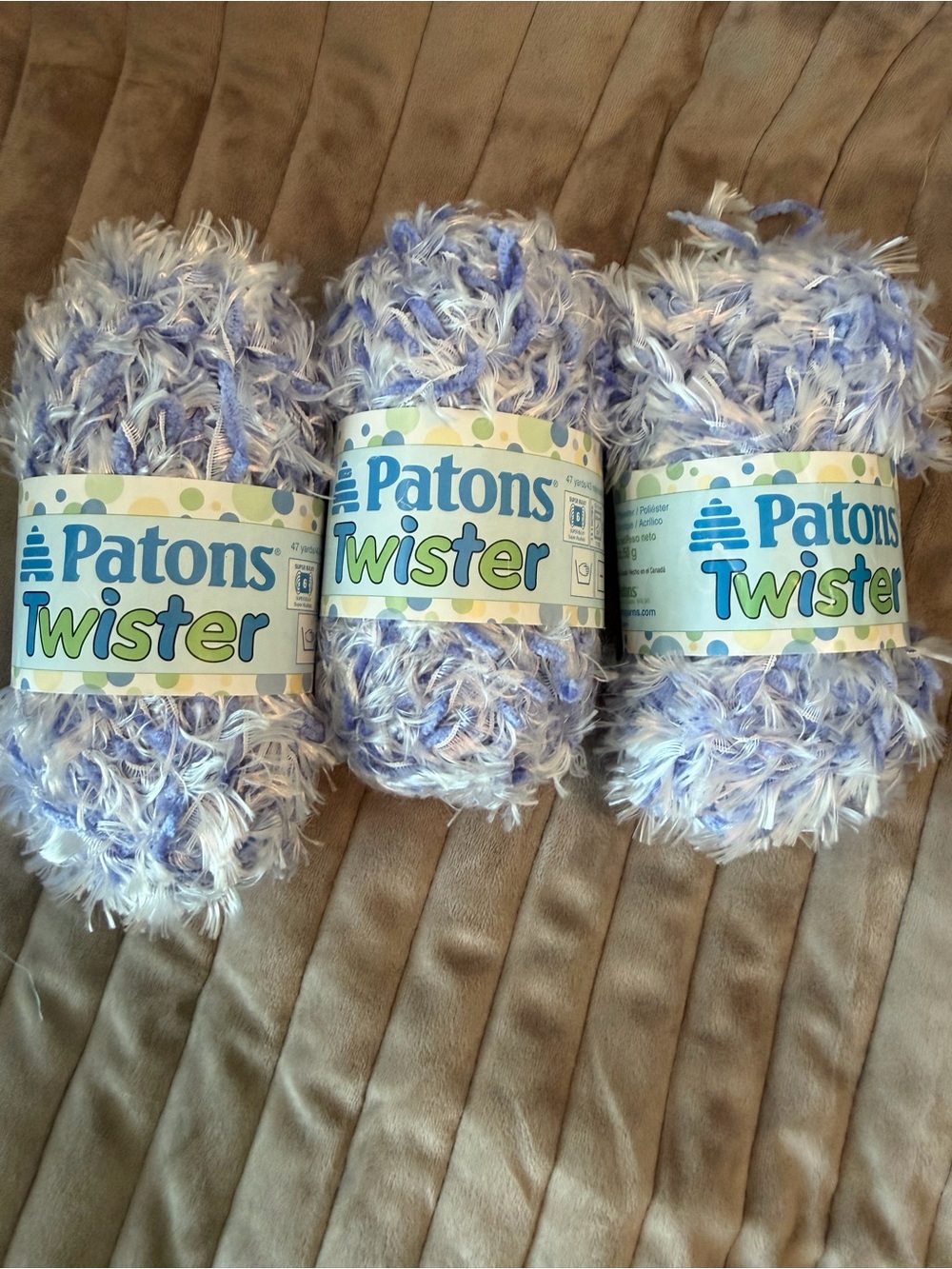 Patons Twister Eyelash Yarn - Blue & White - 3 Skeins